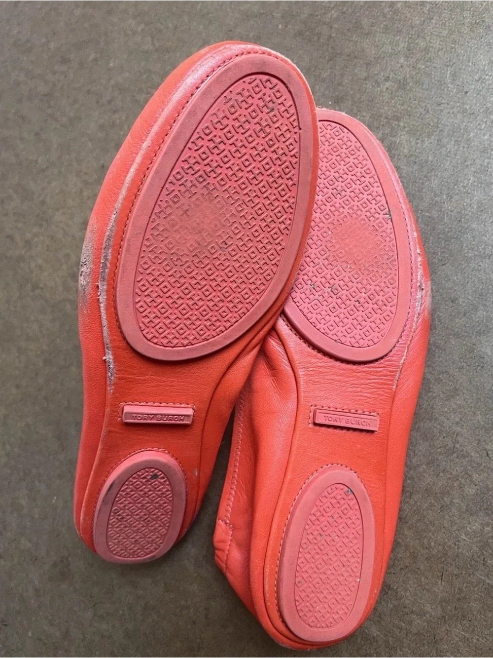 Tory Burch Minnie Travel Ballet Flats with Logo Women’s Size 8M Poppy/Orange Red